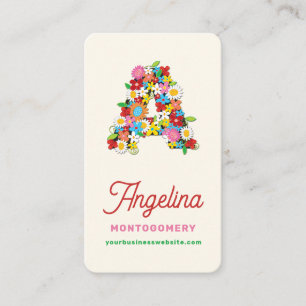 Söta vårblommor trädgård brev A monogram Visitkort