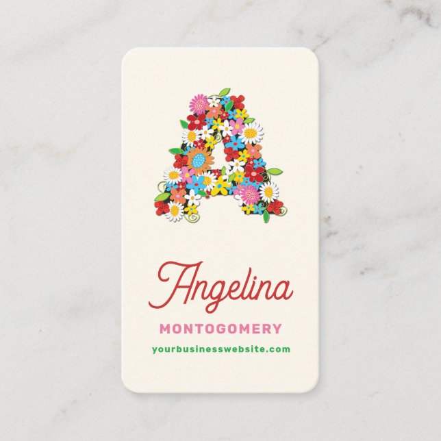 Söta vårblommor trädgård brev A monogram Visitkort (Framsida)