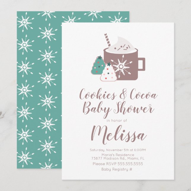 Söta varma chokladkakor mugg vinter baby shower inbjudningar (Fram/baksida)