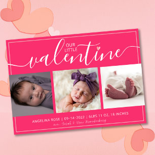 Söta vårt lilla Valentine Rosa Birth-meddelande Julkort