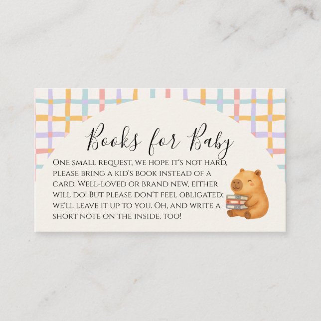 Söta Vattenfärg Capybara Böcker för Baby Shower  Visitkort (Framsida)