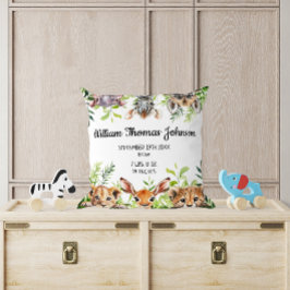 Söta Vattenfärg Safari Djur Baby Födelsestatistik Kudde