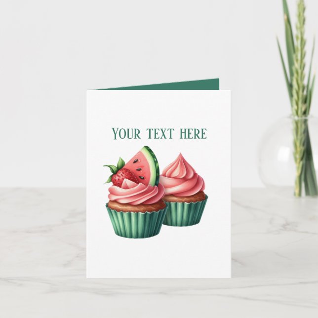 Söta vattenmelon-cupcakes kan anpassas kort (Framsida)