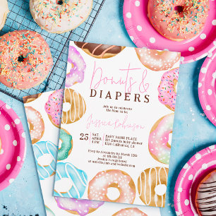 Söta vattentorkare söta donuts blöjor babydusch inbjudningar