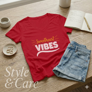 Söta Vibbar Grafik Kvinnors V-ringad T-Shirt