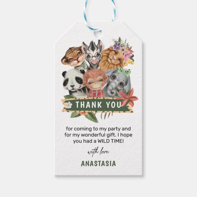 Söta Vilda Ett Djungelflicka Tack Gåvor Etiketter (Framsidan)