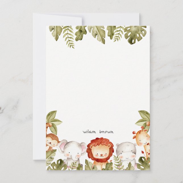 Söta vilda tropiska safari djur barnkalas anteckningskort (Framsida)