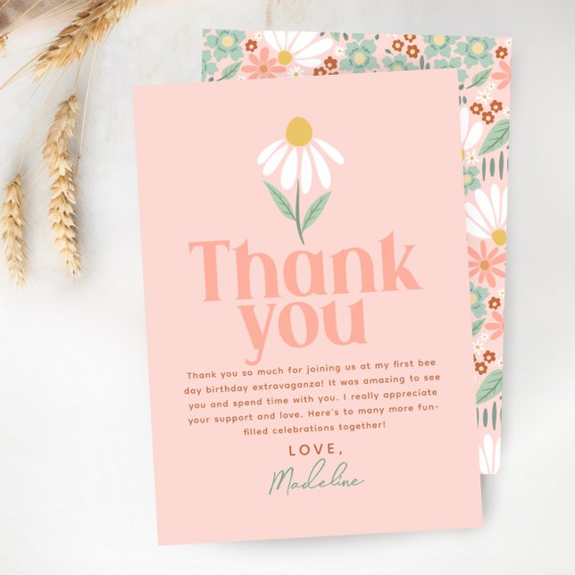 Söta vildblomma tusensköna flickor tack födelsedag kort (Skapare uppladdad)