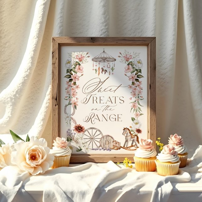 Söta Vilder på den Westerna babyskåran inom utbred Poster (Sweet Treats On The Range Wild Western Baby Shower Poster)