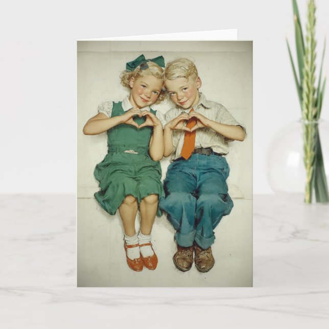 Söta Vintage Barndomshjärtan Kort (Framsida)