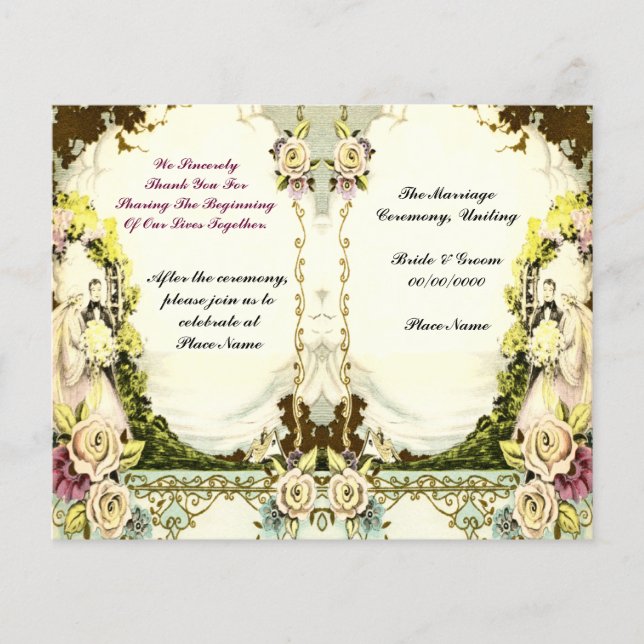 Söta vintage bröllop-programmet (Framsida)