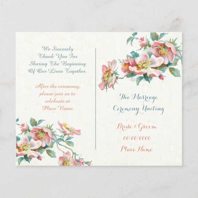 Söta vintage bröllop-programmet (Framsida)