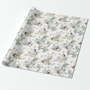 Söta Vintage Kanin Rabbiner Blommig Decoupage Presentpapper