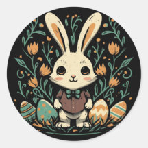 Söta vintage påskharen blommor runda klistermärken