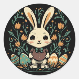 Söta vintage påskharen blommor runda klistermärken