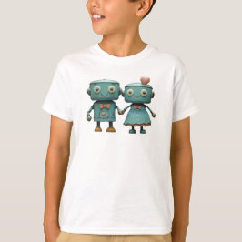 Söta Vintage Robotpar i Kärlek Konst T Shirt