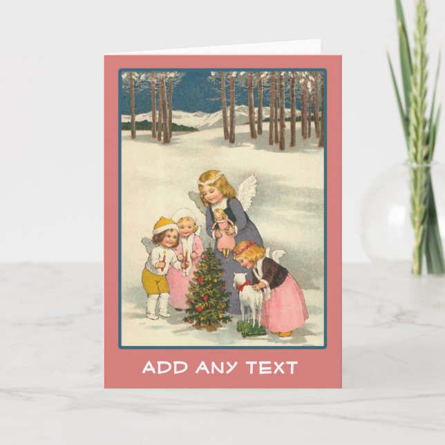 Söta vintageillustrationer på julkort helgkort (Framsida)