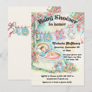 Söta Vintagens babyduschinbjudningar Inbjudningar