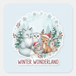 Söta vinter skogs djur Zazzle present Fyrkantigt Klistermärke