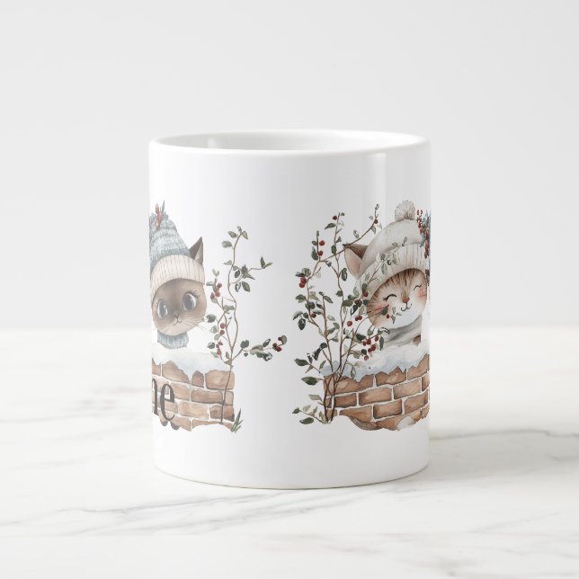 Söta vinterkatter personliga jumbo mugg (Framsidan)