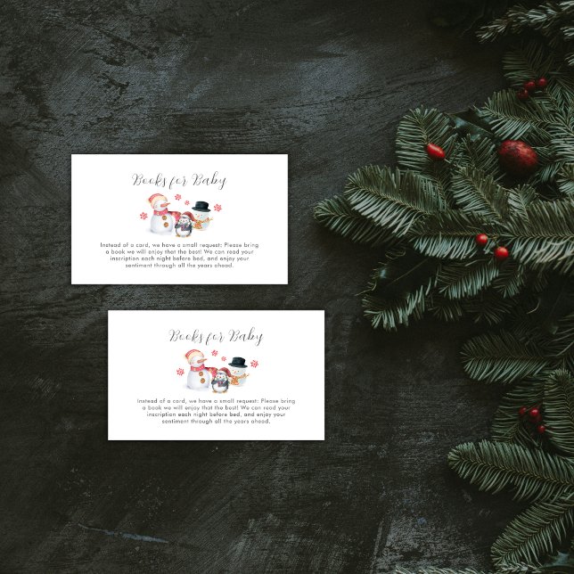 Söta vinterpingvin snömannen böcker för baby showe tilläggskort (Cute Winter Penguin Snowman Books For Baby Shower Enclosure Card)