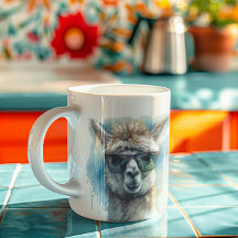 Söta vita alpaca med solglasögon