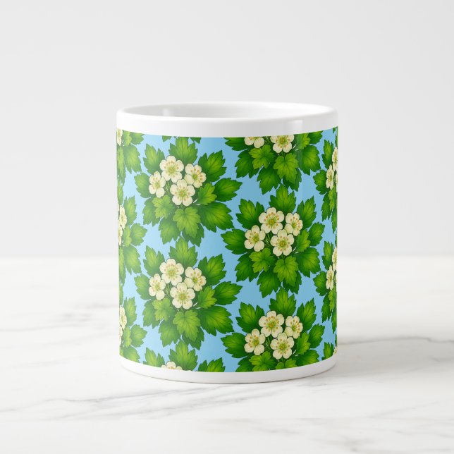 Söta vita blommor och gröna blad Inpackningspapper Jumbo Mugg (Framsidan)