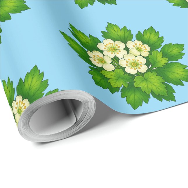 Söta vita blommor och gröna blad Inpackningspapper Presentpapper (Rulle Hörn)