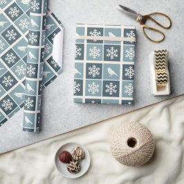 Söta vita fåglar & snöflingor jul vinter presentpapper