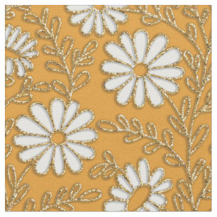 Söta vita gula guld Fjärilsliljor Blommönster Tyg