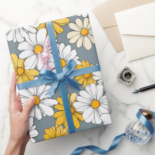 Söta vita gula tusenskönor Blommig konstnärlig mön Presentpapper
