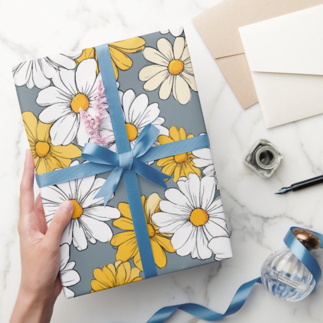 Söta vita gula tusenskönor Blommig konstnärlig mön Presentpapper (Gifting)