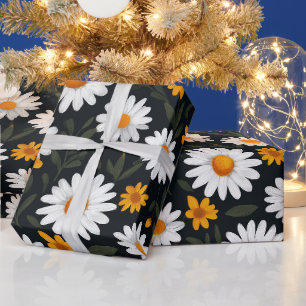 Söta vita gula tusenskönor Blommig konstnärlig mön Presentpapper