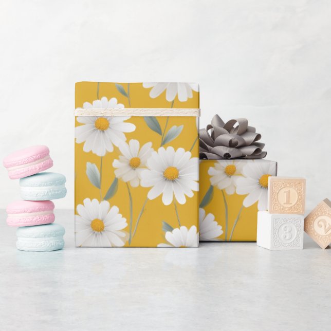 Söta vita gula tusenskönor Blommig konstnärlig mön Presentpapper (Baby Shower)