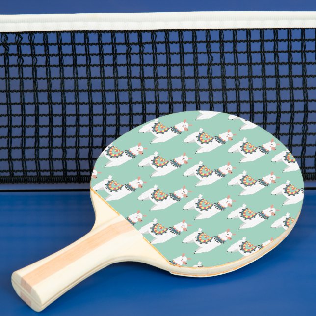 Söta vita lamadjur Mintgrön monogramnamn initial Pingisracket (Insitu)