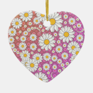Söta vita prästkragar på rosa gul bakgrund julgransprydnad keramik
