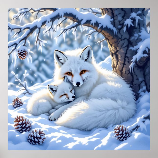 Söta vita rävar i snön poster (Framsidan)