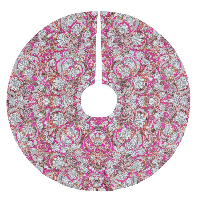 Söta vita rosa paisley-mönster julgransmatta borstad polyester (Framsidan)
