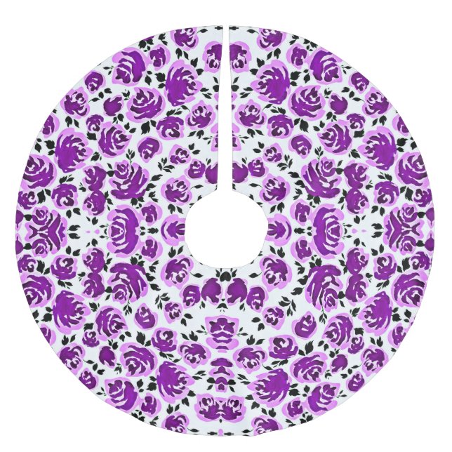 Söta vita violetta rosor mönster julgransmatta borstad polyester (Framsidan)