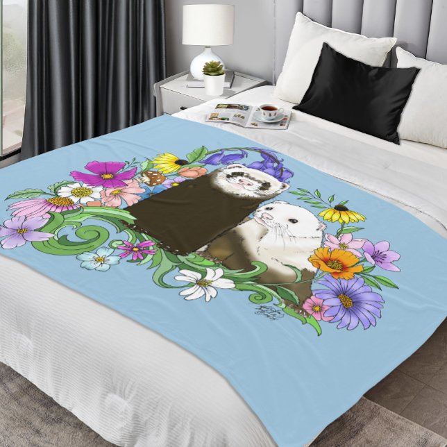 Söta Whimsical Blå Söta Blommiga Illrar Par  Fleecefilt (Skapare uppladdad)