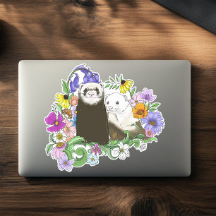 Söta Whimsical Blå Söta Blommiga Illrar Par  Klistermärken