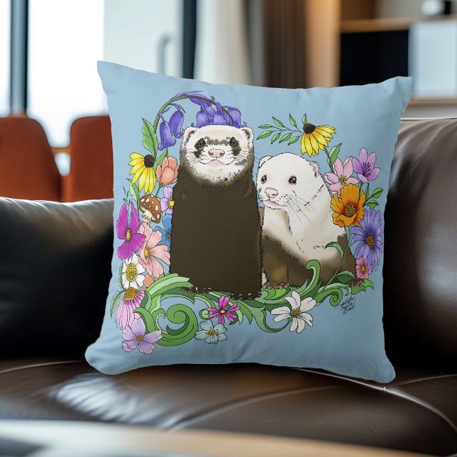 Söta Whimsical Blå Söta Blommiga Illrar Par  Kudde (Skapare uppladdad)