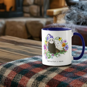Söta Whimsical Blå Söta Blommiga Illrar Par Mugg