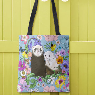 Söta Whimsical Blå Söta Blommiga Illrar Par  Tygkasse