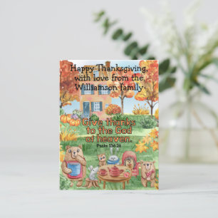 Söta Whimsical Djur Ger Tacksamhet Skrift Barn Vykort