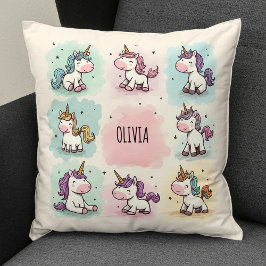 Söta Whimsical Enhörningsklotter Kudde