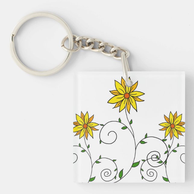 Söta Whimsical Gula Blommor Doodle Konst (Framsidan)