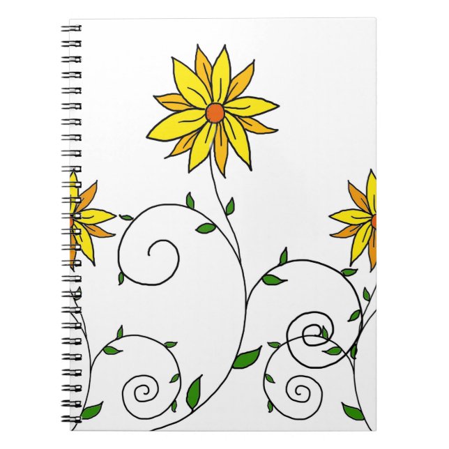 Söta Whimsical Gula Blommor Doodle Konst Anteckningsbok (Framsidan)