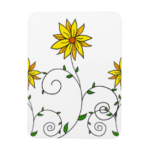 Söta Whimsical Gula Blommor Doodle Konst Magnet