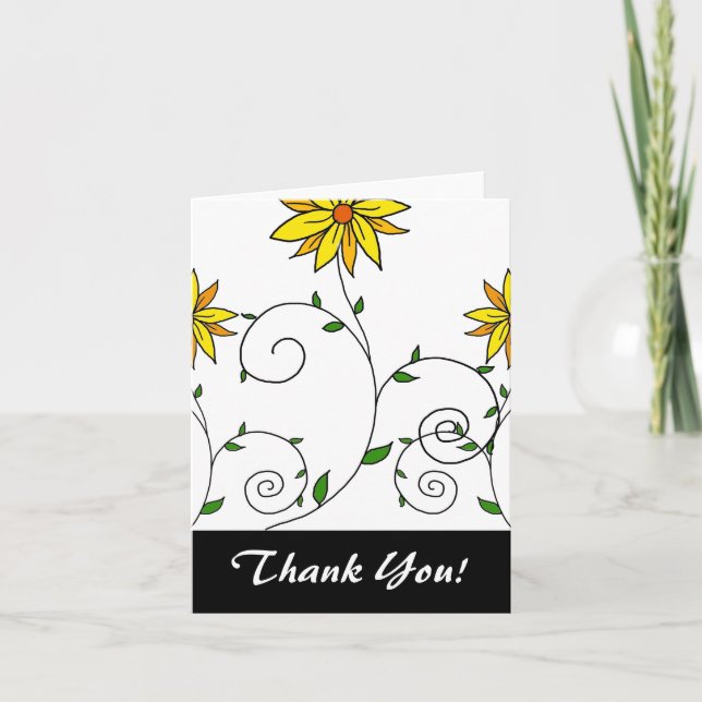 Söta Whimsical Gula Blommor Doodle Konst Tack Kort (Framsida)